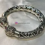 Lion Face Sterling Silver 925 Handmade Hand-Engraved Kada For Men Heavy Bangle