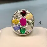 Navratna Ring - Nine Stone Ring For Men - Sterling Silver 925 Handmade Ring