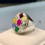 Navratna Ring - Nine Stone Ring For Men - Sterling Silver 925 Handmade Ring