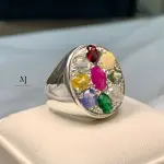 Navratna Ring - Nine Stone Ring For Men - Sterling Silver 925 Handmade Ring