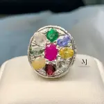 Navratna Ring - Nine Stone Ring For Men - Sterling Silver 925 Handmade Ring