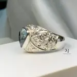 Natural Blue Topaz Sterling Silver 925 Ring - Blue Topaz Hand-Engraved Ring