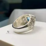 Natural Blue Topaz Sterling Silver 925 Ring - Blue Topaz Hand-Engraved Ring