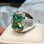 Men’s Fancy Green Moissanite Ring – Handcrafted Sterling Silver Statement Ring