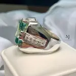 Men’s Fancy Green Moissanite Ring – Handcrafted Sterling Silver Statement Ring