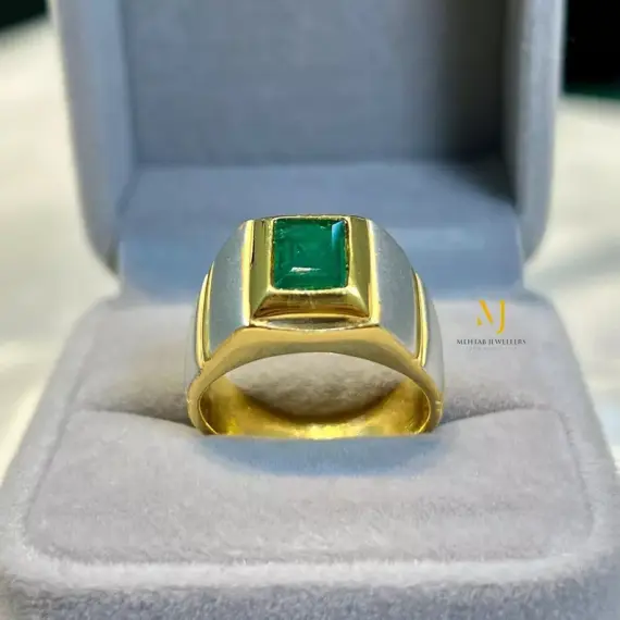 Natural Emerald Sterling Silver Handmade Ring - Gold Plated Emerald Ring - Gift