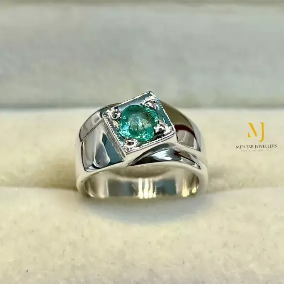Emerald Band- Natural Emerald Sterling Silver Handmade Band Ring - Unisex Band