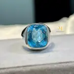 Topaz Ring - Natural Swiss Blue Topaz Sterling Silver Handmade Ring - Men's Ring