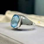 Topaz Ring - Natural Swiss Blue Topaz Sterling Silver Handmade Ring - Men's Ring