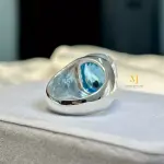 Topaz Ring - Natural Swiss Blue Topaz Sterling Silver Handmade Ring - Men's Ring