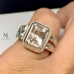 Natural Topaz Sterling Silver Ring – Handcrafted Engraved Ring – Men’s Statement