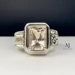 Natural Topaz Sterling Silver Ring – Handcrafted Engraved Ring – Men’s Statement