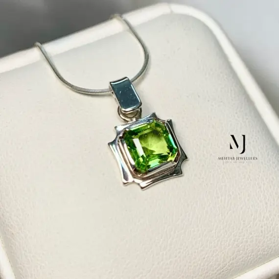 Peridot Pendant - Natural Peridot Sterling Silver Pendant - Gift for Her