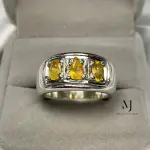 Natural Yellow Sapphire Sterling Silver Ring - Sapphire Band Ring - Silver Band