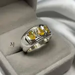 Natural Yellow Sapphire Sterling Silver Ring - Sapphire Band Ring - Silver Band