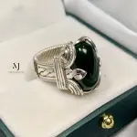 Natural Nephrite Jade Sterling Silver Ring - Wire-Wrapped Ring - Unique Ring
