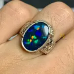Natural Ethiopian Black Opal Ring 925 Sterling Silver Handmade Cabochon Ring