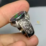 Natural Ethiopian Black Opal Ring 925 Sterling Silver Handmade Cabochon Ring