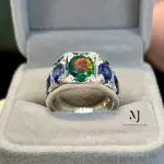 Ethiopian Black Opal & Blue Sapphire Ring 925 Sterling Silver Handmade Jewelry