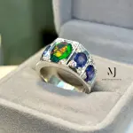 Ethiopian Black Opal & Blue Sapphire Ring 925 Sterling Silver Handmade Jewelry