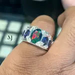Ethiopian Black Opal & Blue Sapphire Ring 925 Sterling Silver Handmade Jewelry