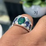 Ethiopian Black Opal & Blue Sapphire Ring 925 Sterling Silver Handmade Jewelry