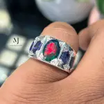 Ethiopian Black Opal & Blue Sapphire Ring 925 Sterling Silver Handmade Jewelry