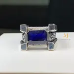 Blue Sapphire Ring 925 Sterling Silver Handmade Emerald Cut Men’s Jewelry