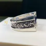 Blue Sapphire Ring 925 Sterling Silver Handmade Emerald Cut Men’s Jewelry