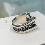 Blue Sapphire Ring 925 Sterling Silver Handmade Emerald Cut Men’s Jewelry