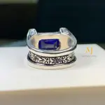 Blue Sapphire Ring 925 Sterling Silver Handmade Emerald Cut Men’s Jewelry
