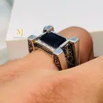 Blue Sapphire Ring 925 Sterling Silver Handmade Emerald Cut Men’s Jewelry