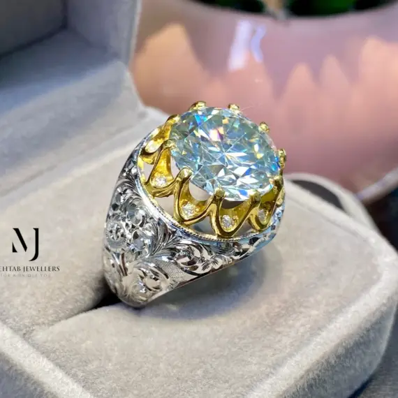 Moissanite Ring Gold Plated 925 Silver Round Cut Statement Luxury Jewelry