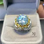 Moissanite Ring Gold Plated 925 Silver Round Cut Statement Luxury Jewelry