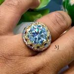 Moissanite Ring Gold Plated 925 Silver Round Cut Statement Luxury Jewelry
