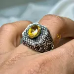 Natural Yellow Sapphire Ring in 925 Sterling Silver | Handmade Engraved Jewelry