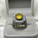 Natural Yellow Sapphire Ring in 925 Sterling Silver | Handmade Engraved Jewelry