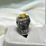 Natural Yellow Sapphire Ring in 925 Sterling Silver | Handmade Engraved Jewelry