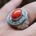 Natural Coral Ring in 925 Sterling Silver | Handmade Hand-Engraved Ring For Men