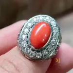 Natural Coral Ring in 925 Sterling Silver | Handmade Hand-Engraved Ring For Men