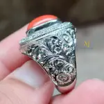 Natural Coral Ring in 925 Sterling Silver | Handmade Hand-Engraved Ring For Men