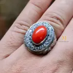Natural Coral Ring in 925 Sterling Silver | Handmade Hand-Engraved Ring For Men