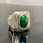 Natural Ethiopian Black Opal Ring in 925 Sterling Silver | Handmade Ring For Men