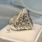 Natural Sapphire Ring - Sterling Silver 925 Handmade Hand-Engraved Ring - Gift