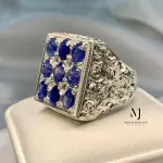 Natural Sapphire Ring - Sterling Silver 925 Handmade Hand-Engraved Ring - Gift