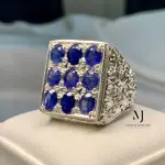 Natural Sapphire Ring - Sterling Silver 925 Handmade Hand-Engraved Ring - Gift