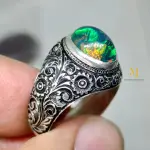 Natural Ethiopian Black Opal Ring Sterling Silver Handmade Engraved Jewelry