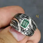 Natural Emerald Ring Sterling Silver Handmade Green Gemstone Statement Gift