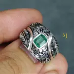 Natural Emerald Ring Sterling Silver Handmade Green Gemstone Statement Gift