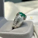 Natural Emerald Ring Sterling Silver Handmade Green Gemstone Statement Jewelry
